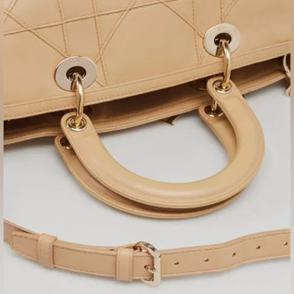 CHRISTIAN DIOR Beige Cannage Quilted Lambskin Leather Granville Polochon Bag - Picture 7 of 16